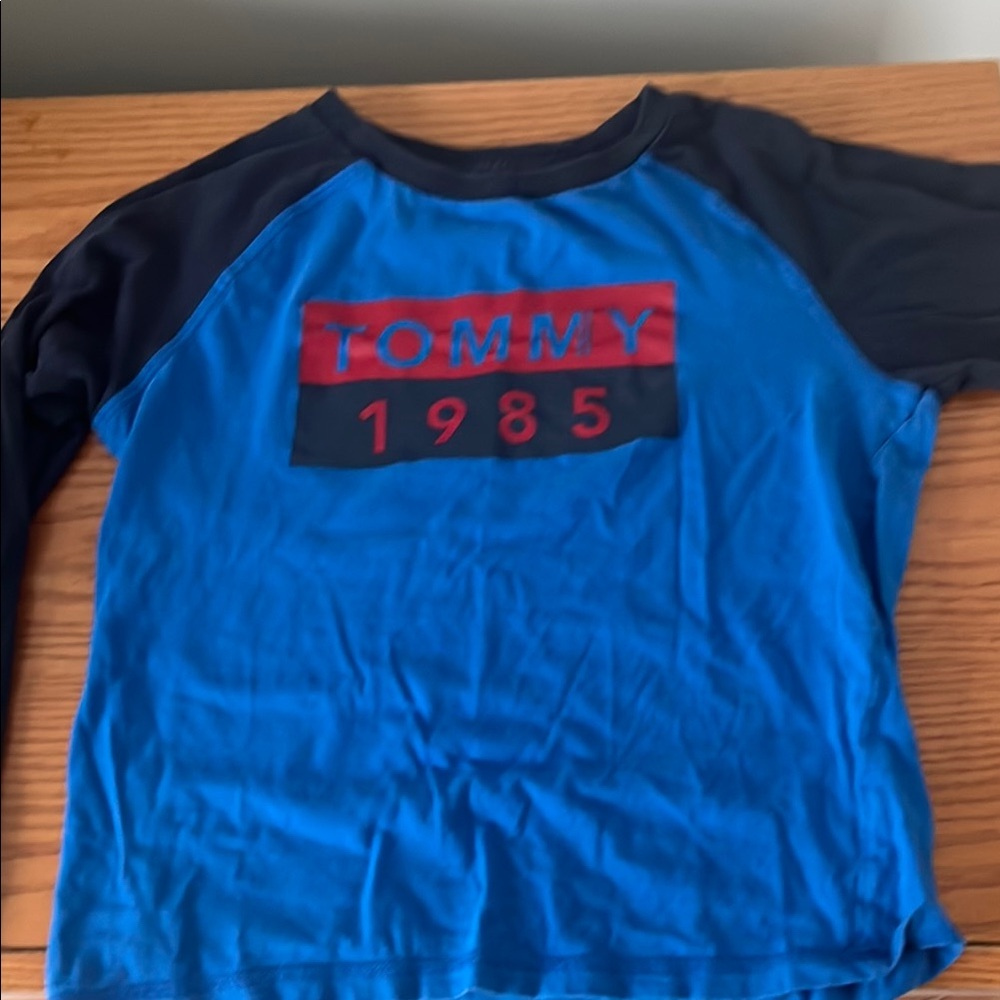 Tommy Hilfiger Blue and Black Long Sleeve Tee